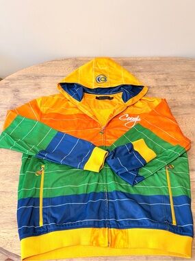 COOGI MENS Colorblock Hooded Track Jacket XL - Orange Green Blue Yellow